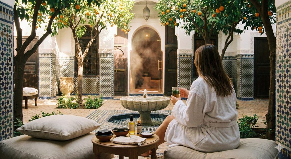Traditioneller marokkanischer Riad mit Innenhof und orientalischer Architektur