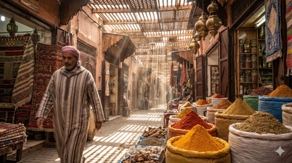 Historische Medina von Marrakesch mit bunten Souks und traditioneller Architektur